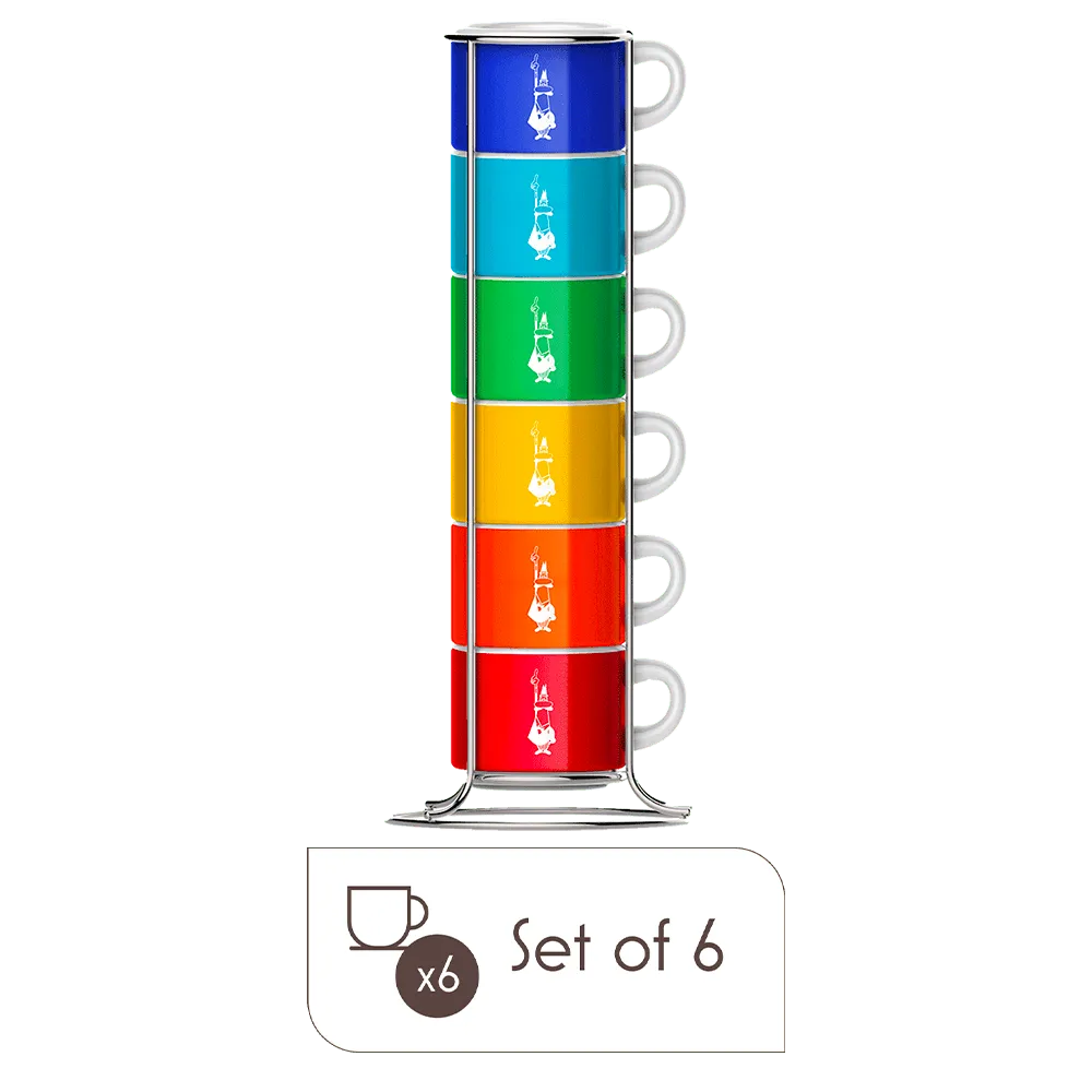 Stackable Espresso Cups – Set of 6 Multicolor Porcelain Coffee Cups